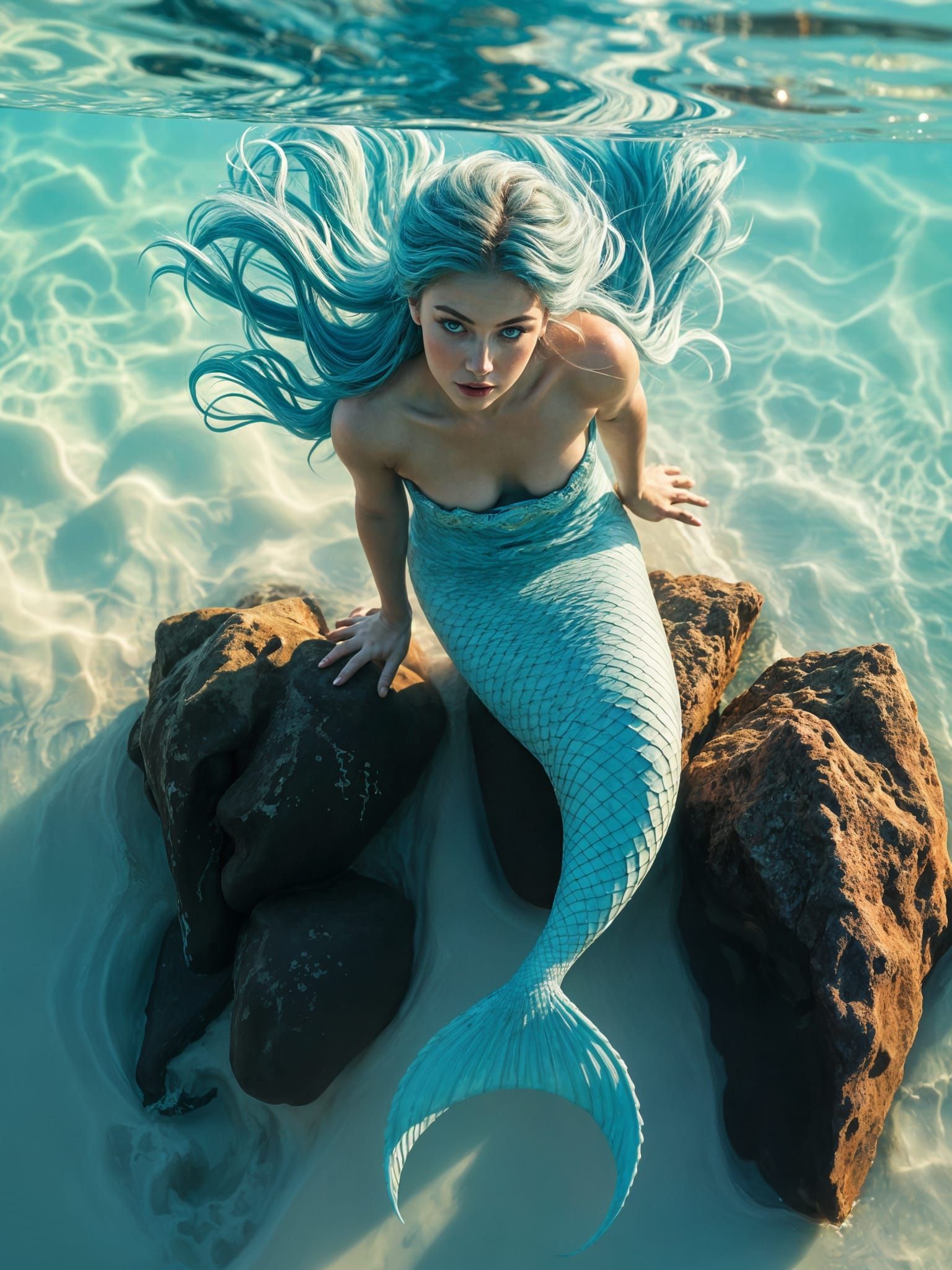 Mermaid Witch Swims in Turquoise Waters