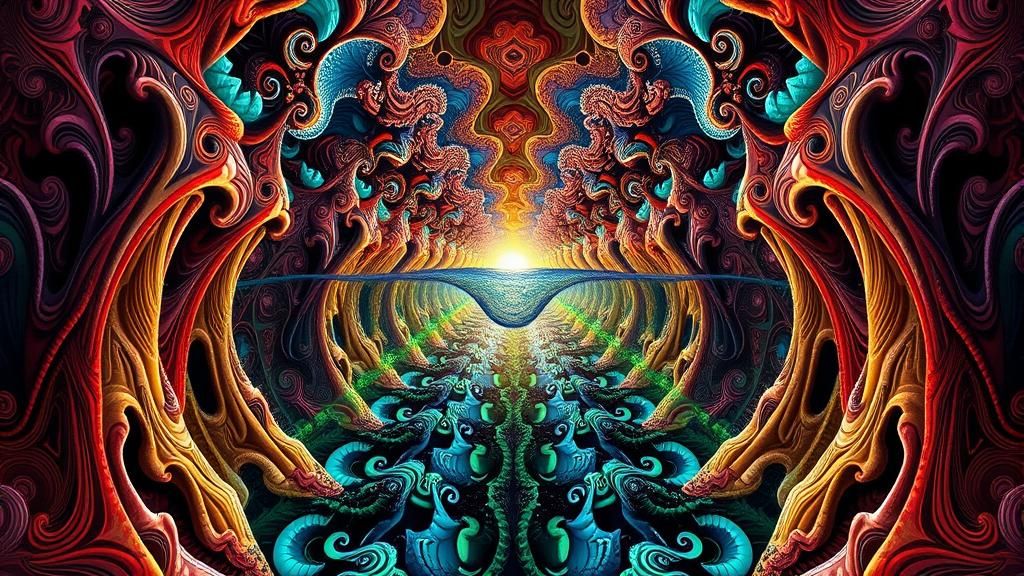 Surreal Symmetrical Fantasy with Abstract Fractal Elements