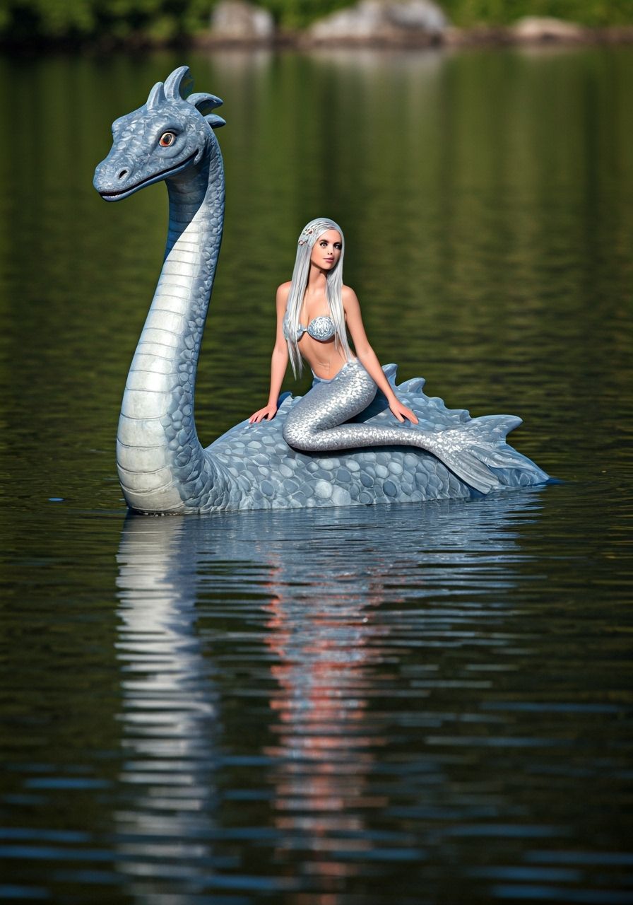 Loch Ness Monster and Mermaid in Photorealistic Style