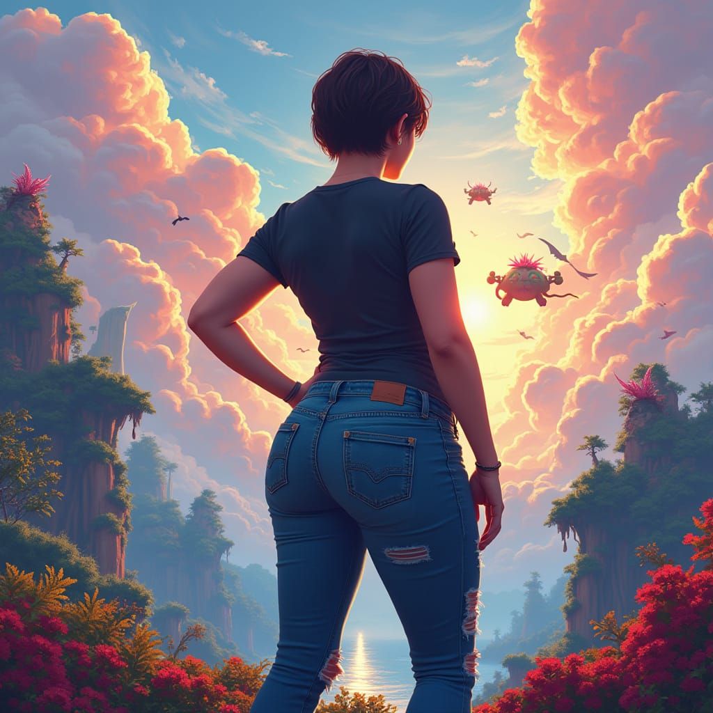 Fantasy Woman in Pixel Art World