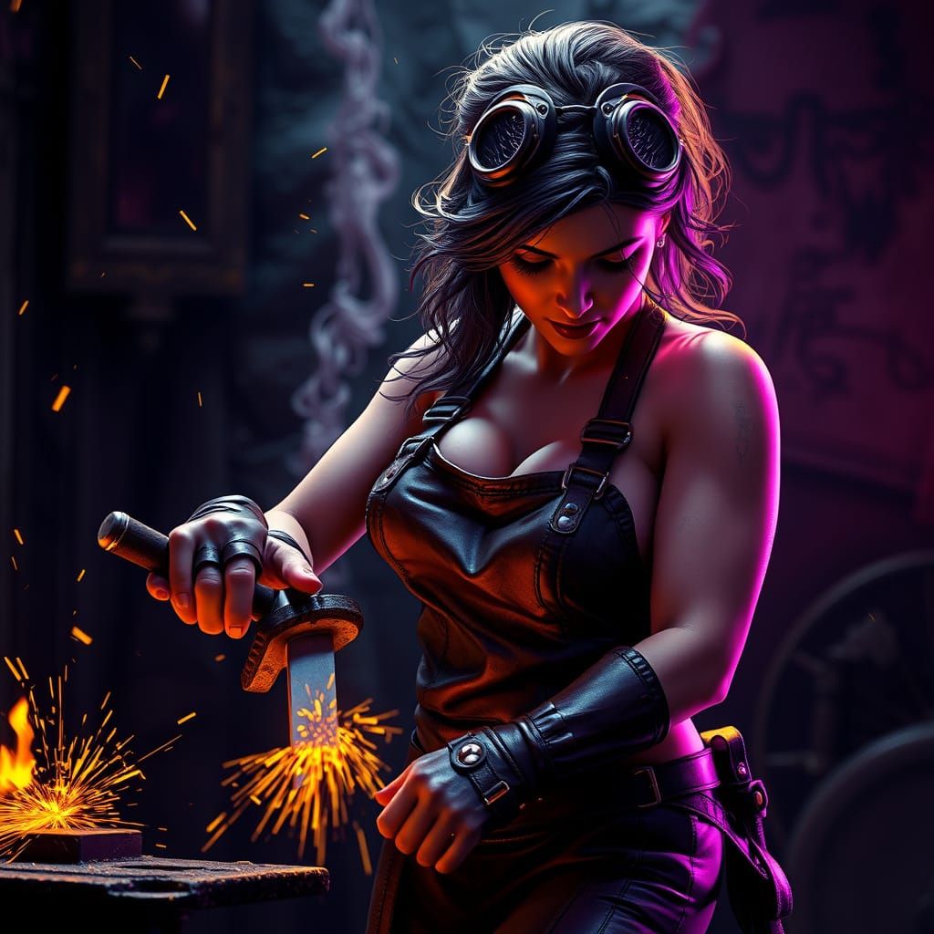 Fiery Blacksmith Crafts Sword in Dynamic Forge Scene