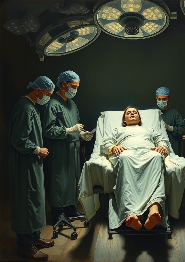 Operating Table Scene in Surrealist Style