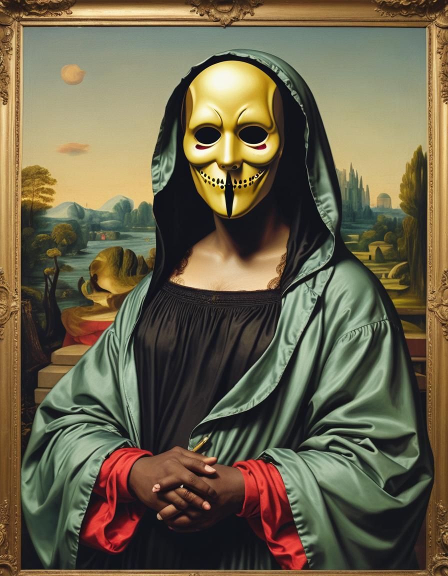 Do a mashup of Ghostface with Monas Lisa by Leonardo Da Vinc...