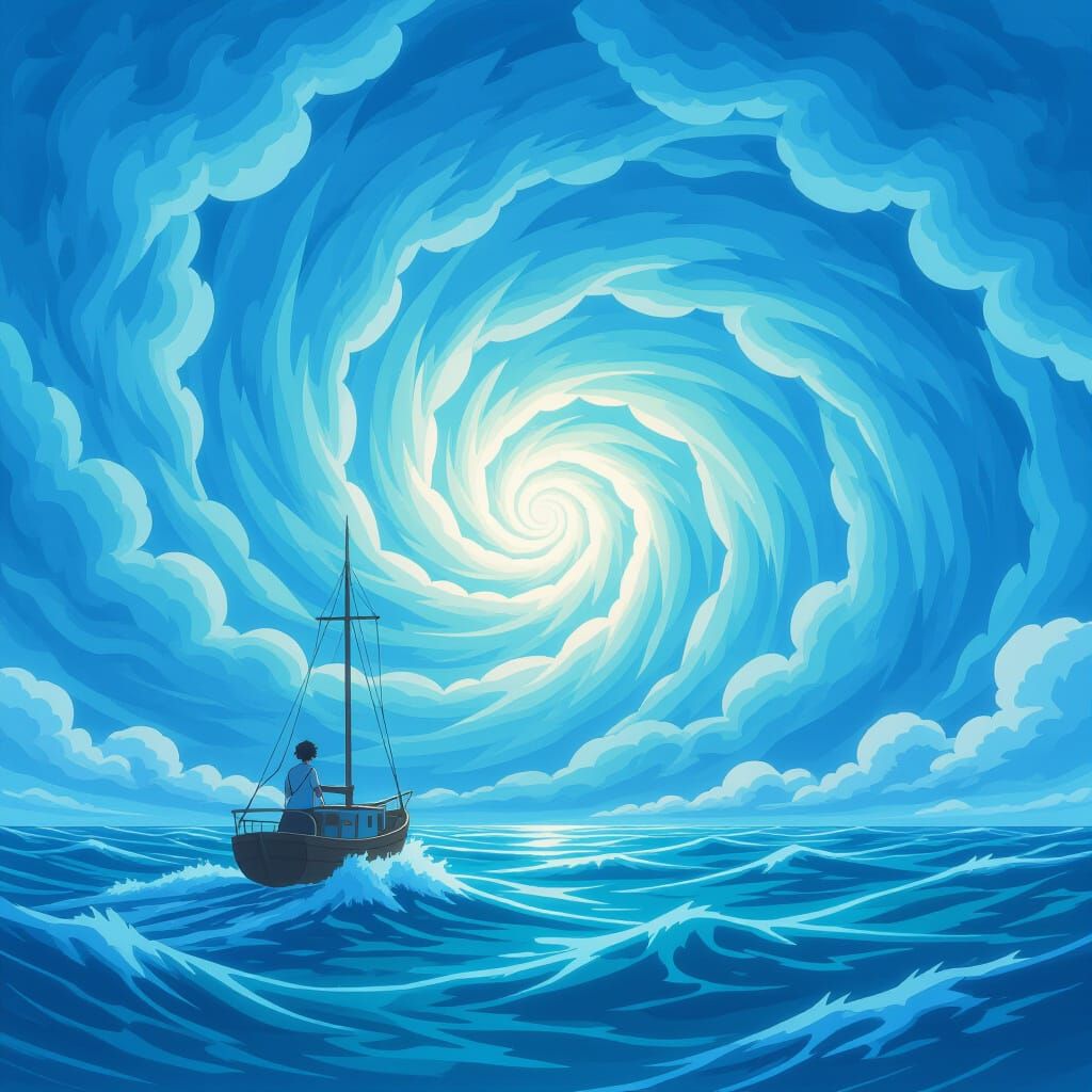 Hurricane Erin near Bahamas in Ghibli Anime Style