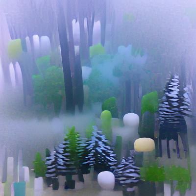 Enigmatic Forest Shrouded in Dense Fog