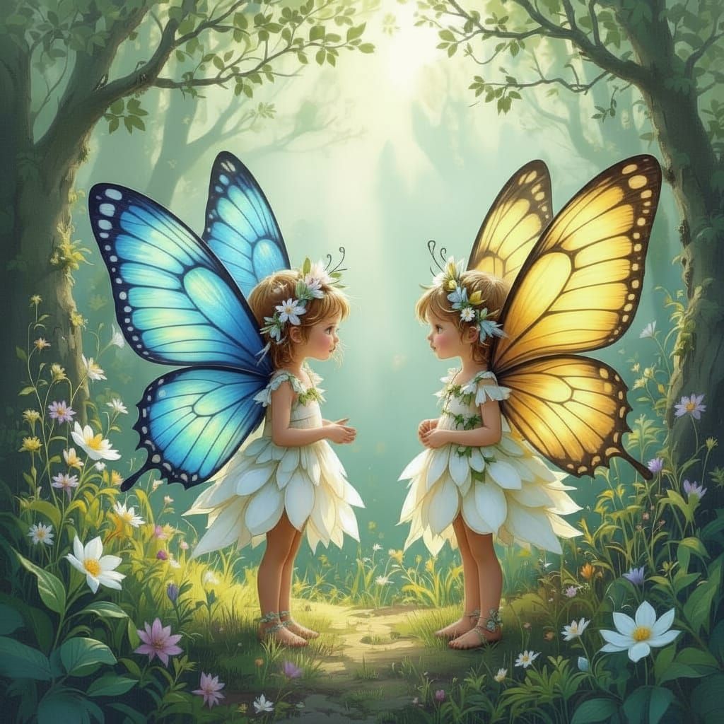 Miniature Butterfly Girls in Enchanted Setting