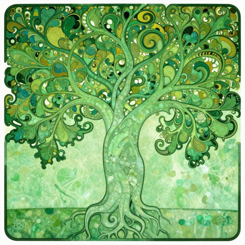 Art Nouveau Tree of Life in Verdant Greens
