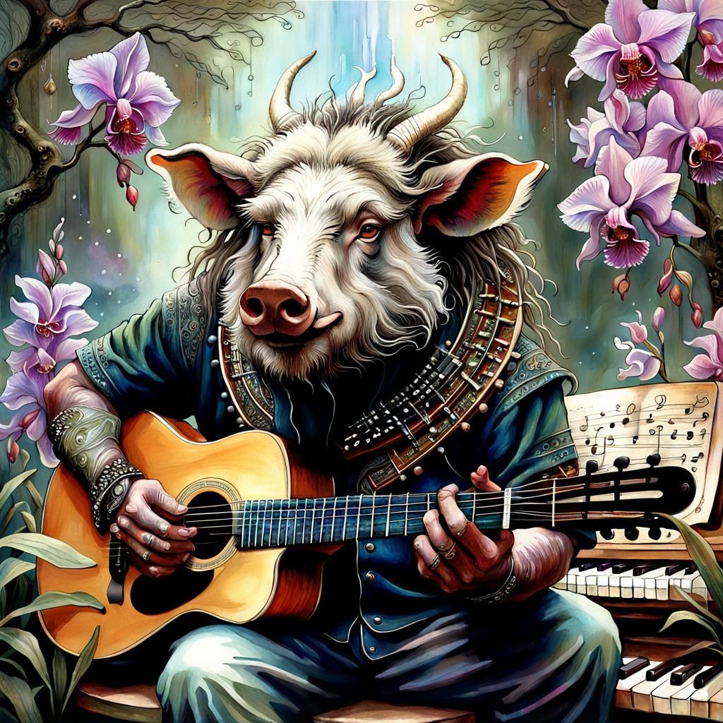 Guitar-Playing Wild Boar with Dreadlocks