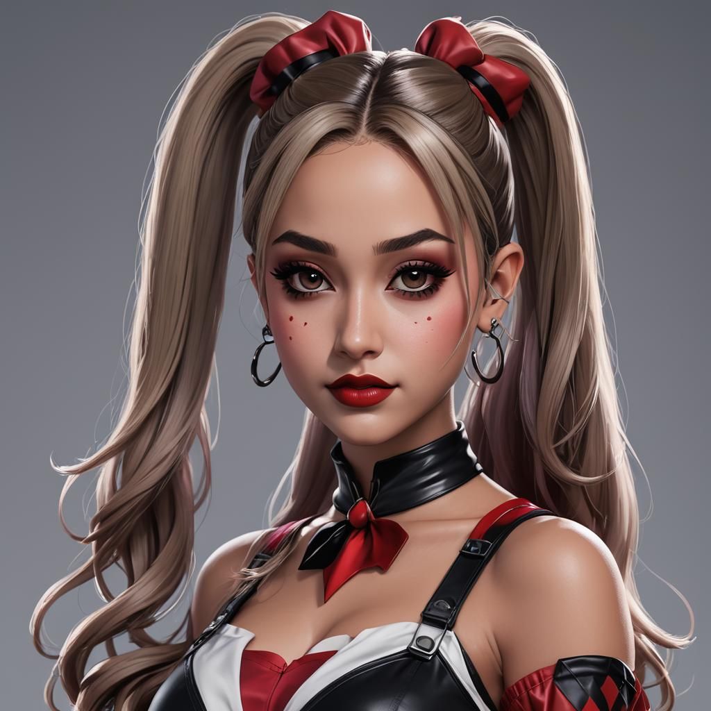 Ariana Grande as Harley Quinn in 3D Anime Art