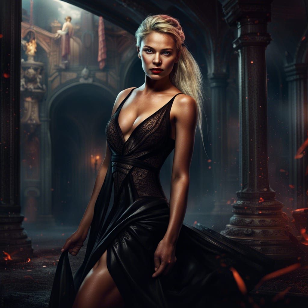 Swedish Model in Black Dress: Fantasy Art