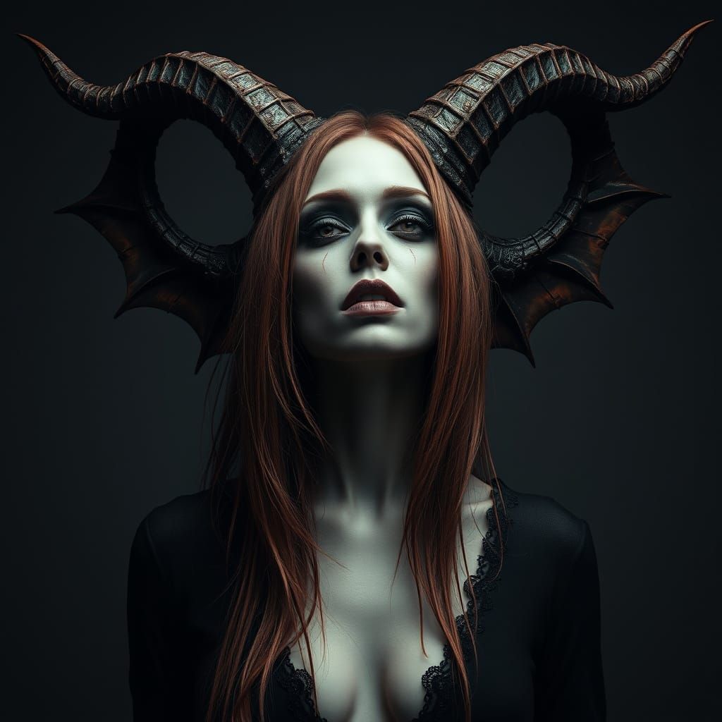 Dark Surreal Gothic Woman with Demonic Horns