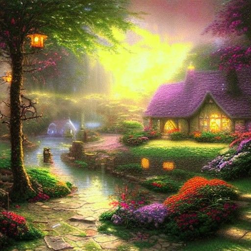 Ethereal Home in Mist: A Fantasy Landscape