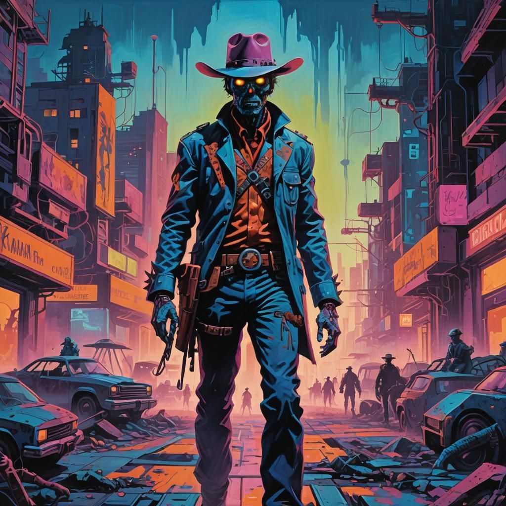 Zombie Cowboy in Retro Metropolis: Comic Book Art