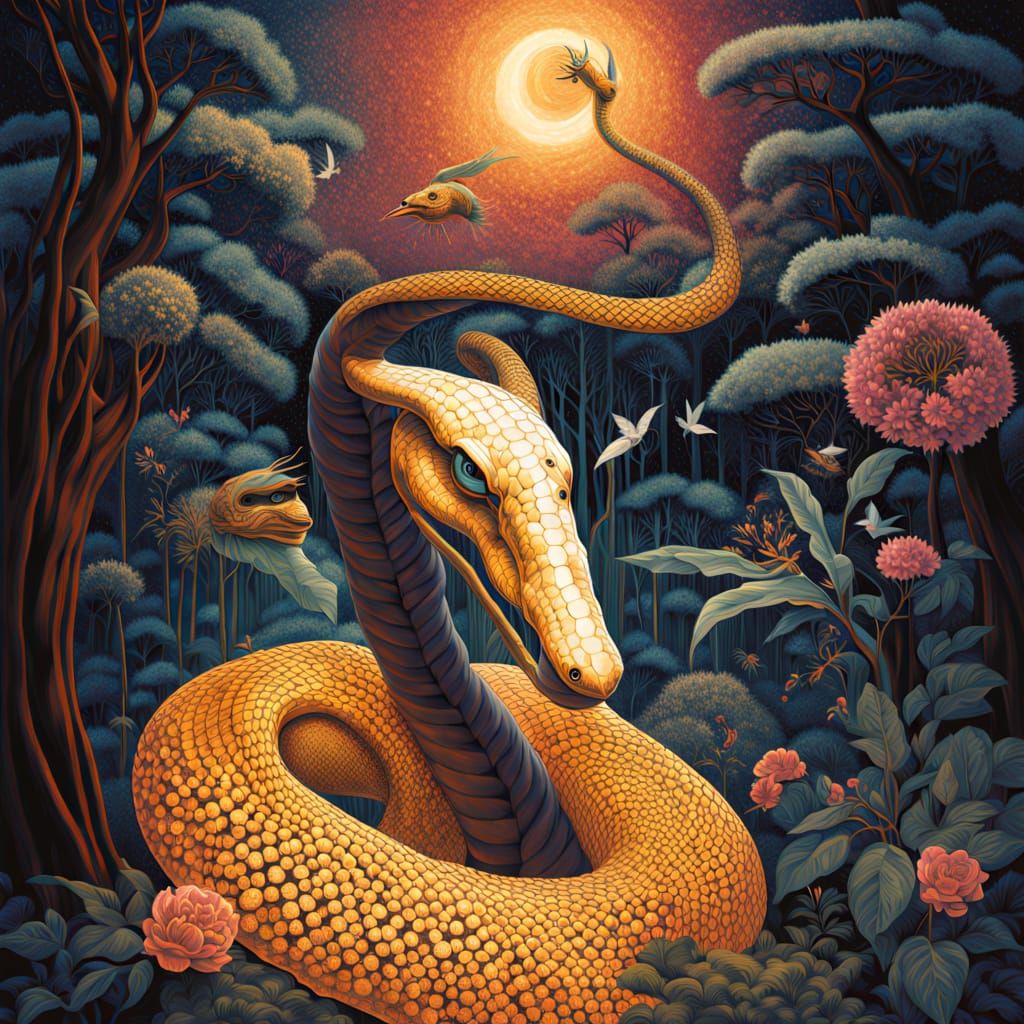 Surreal Bio-Art Snake in Trance - Forest Transformation