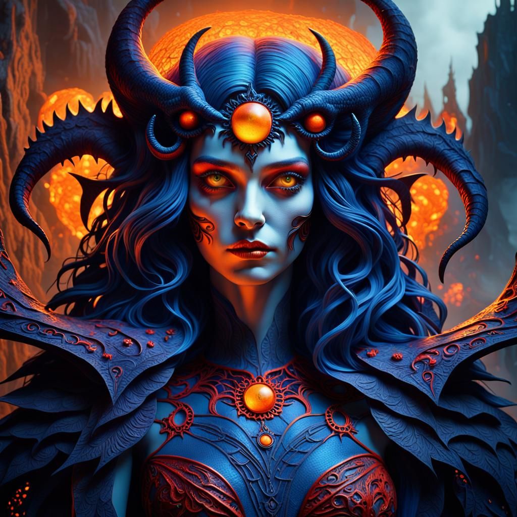 Mystical Lilith Portrait in Surreal Art Nouveau Style