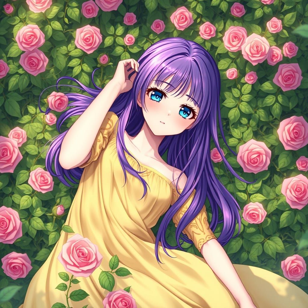 Anime Goddess of Vibrant Roses