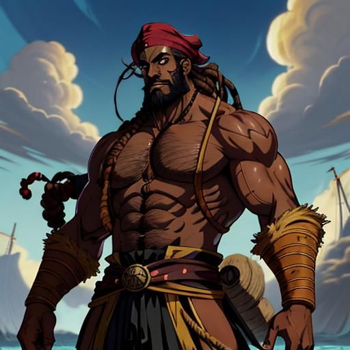 Handsome African Pirate with Dreads in Anime Style