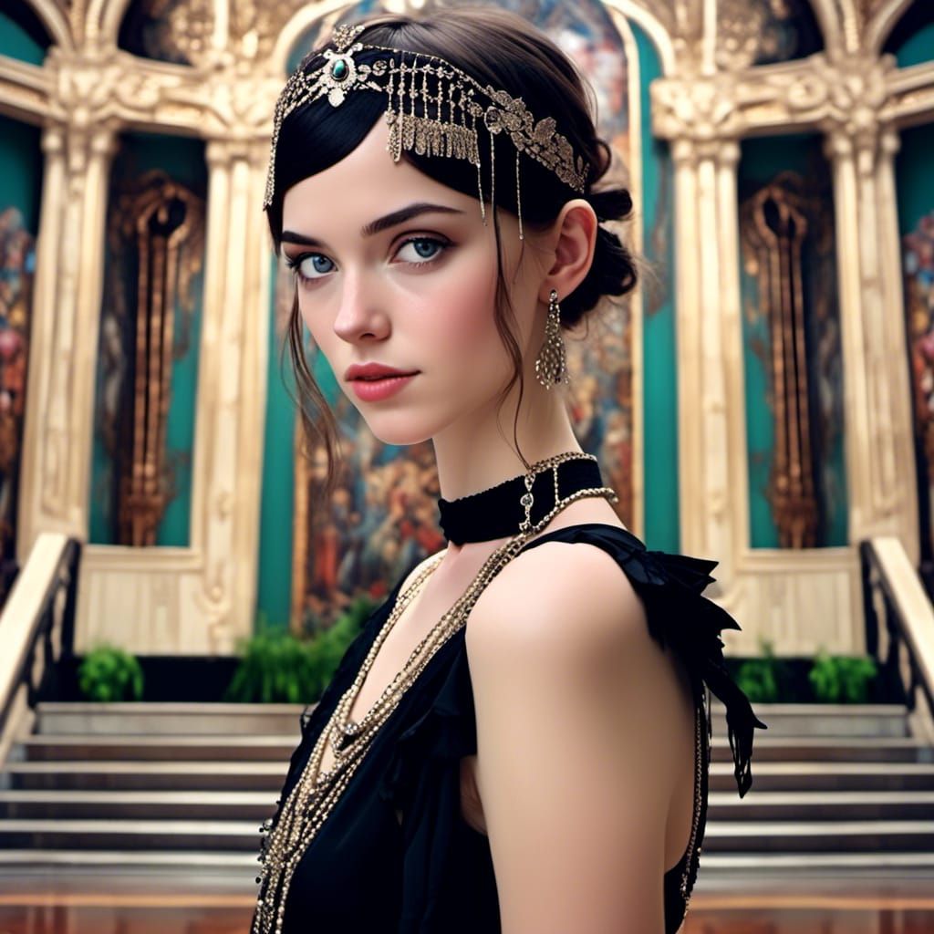 Beautiful Woman in 1920s Outfit, Art Deco Style