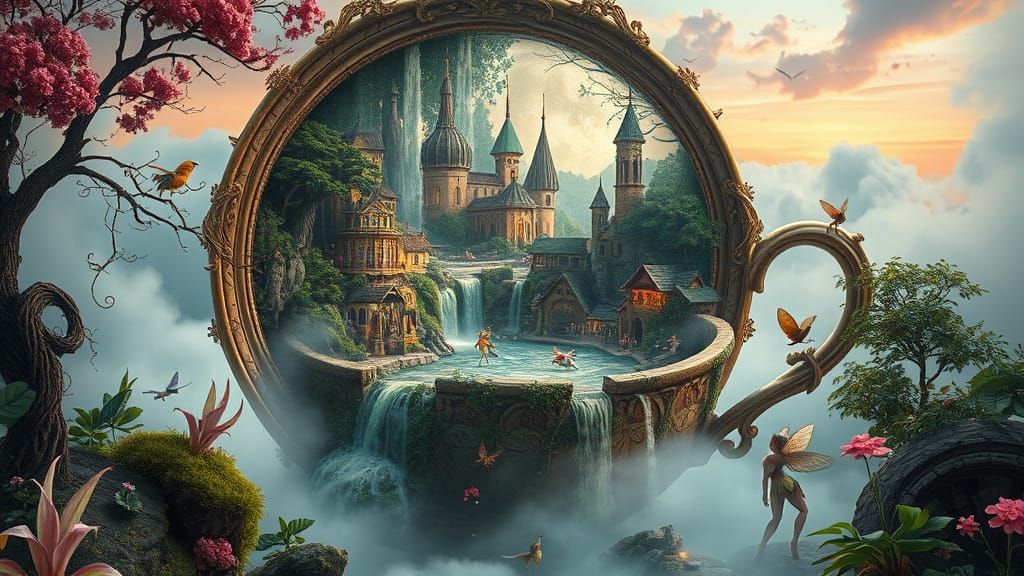 Magical Fairy Village Inside Moon Teacup