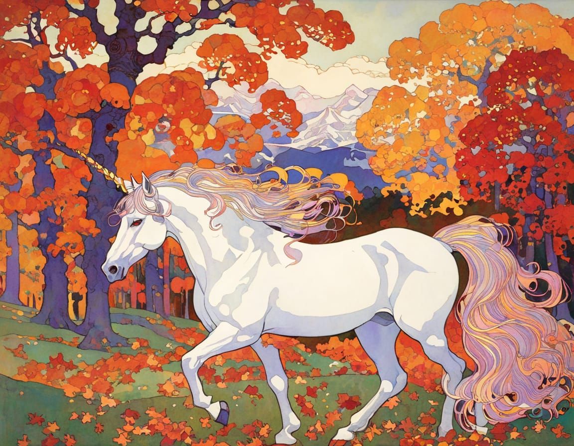 Autumn Unicorn in Vibrant Oil Painting Style