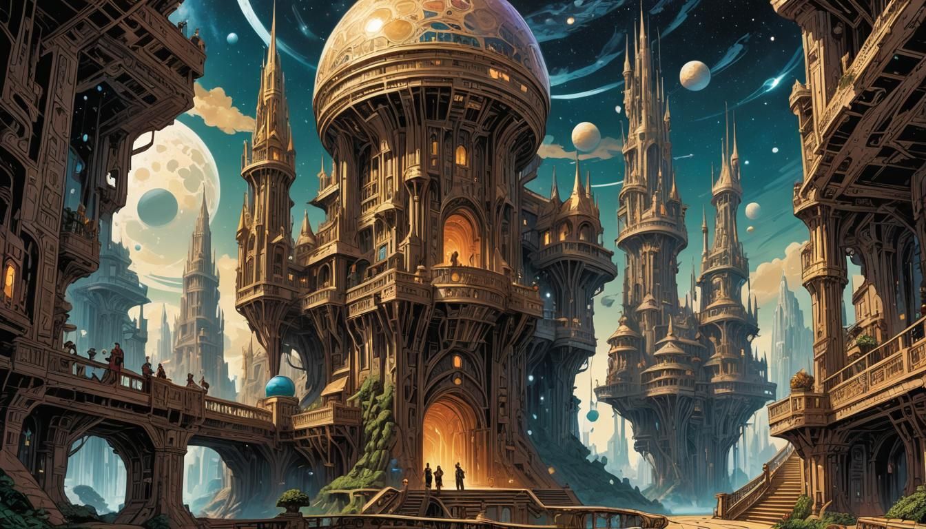 Magical Palace in Cosmic Space: Comic Book Art