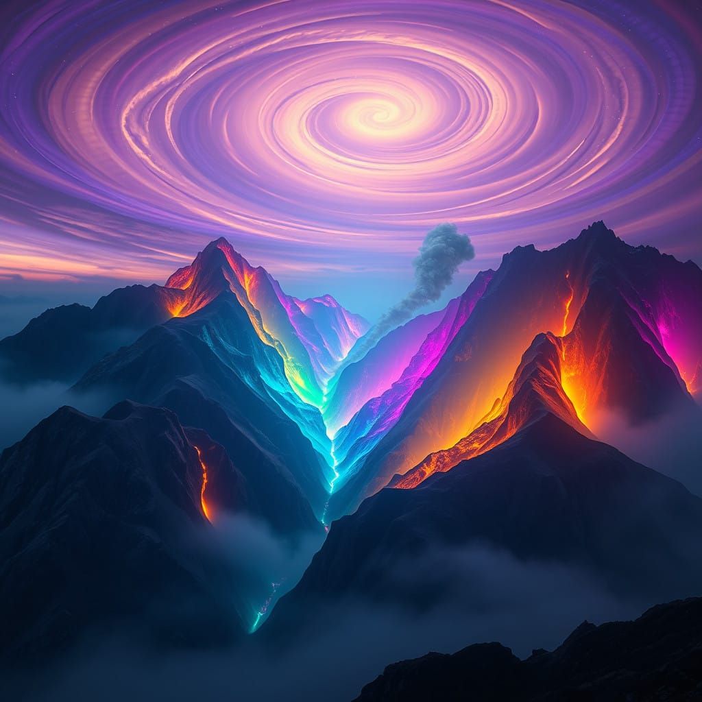 Mystical Rainbow Mountain at Dusk, in Vibrant, Ethereal Colo...