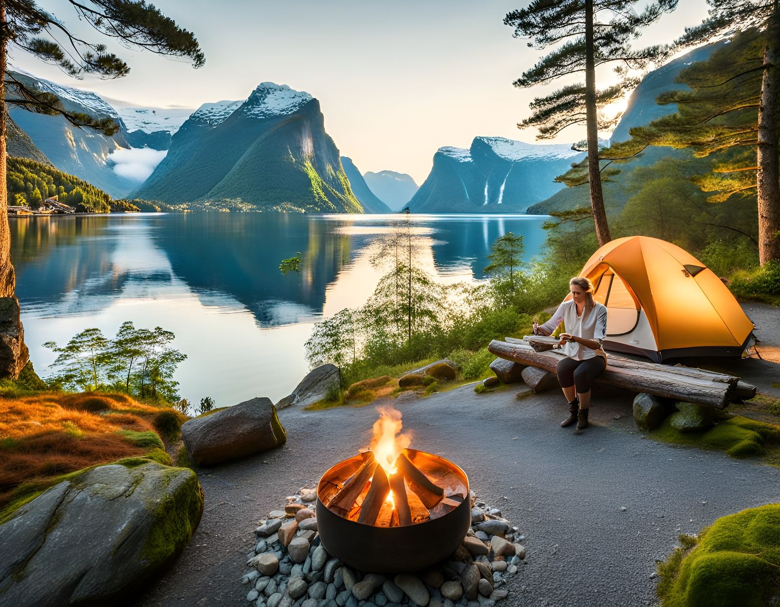 Norwegian Fjord Camping Spot with Lakeside View