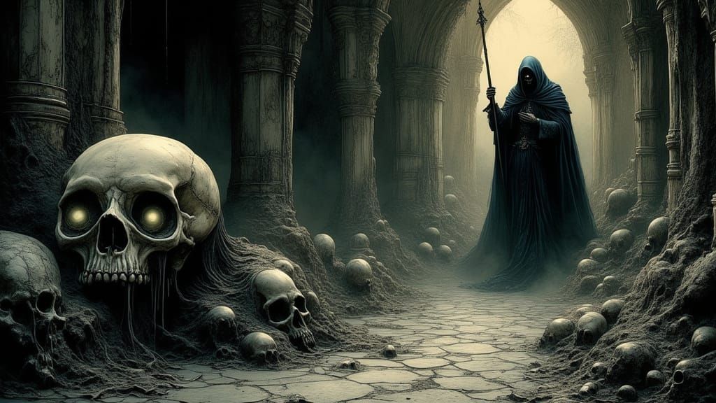 Skeleton Keeper and Sorcerer in Dark Crypt