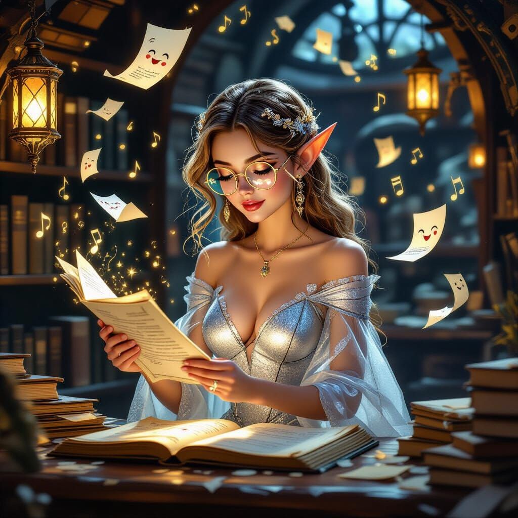Enchanted Scroll Shop with Magical Elf Lady