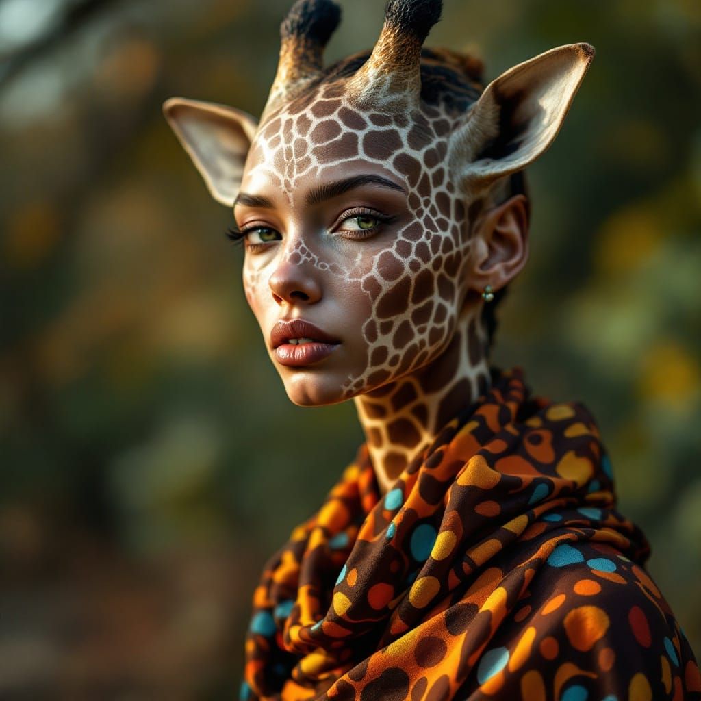 Giraffe Woman in Vibrant Shawl