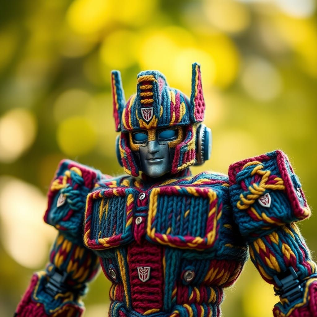 Multi-Colored Knitted Optimus Prime