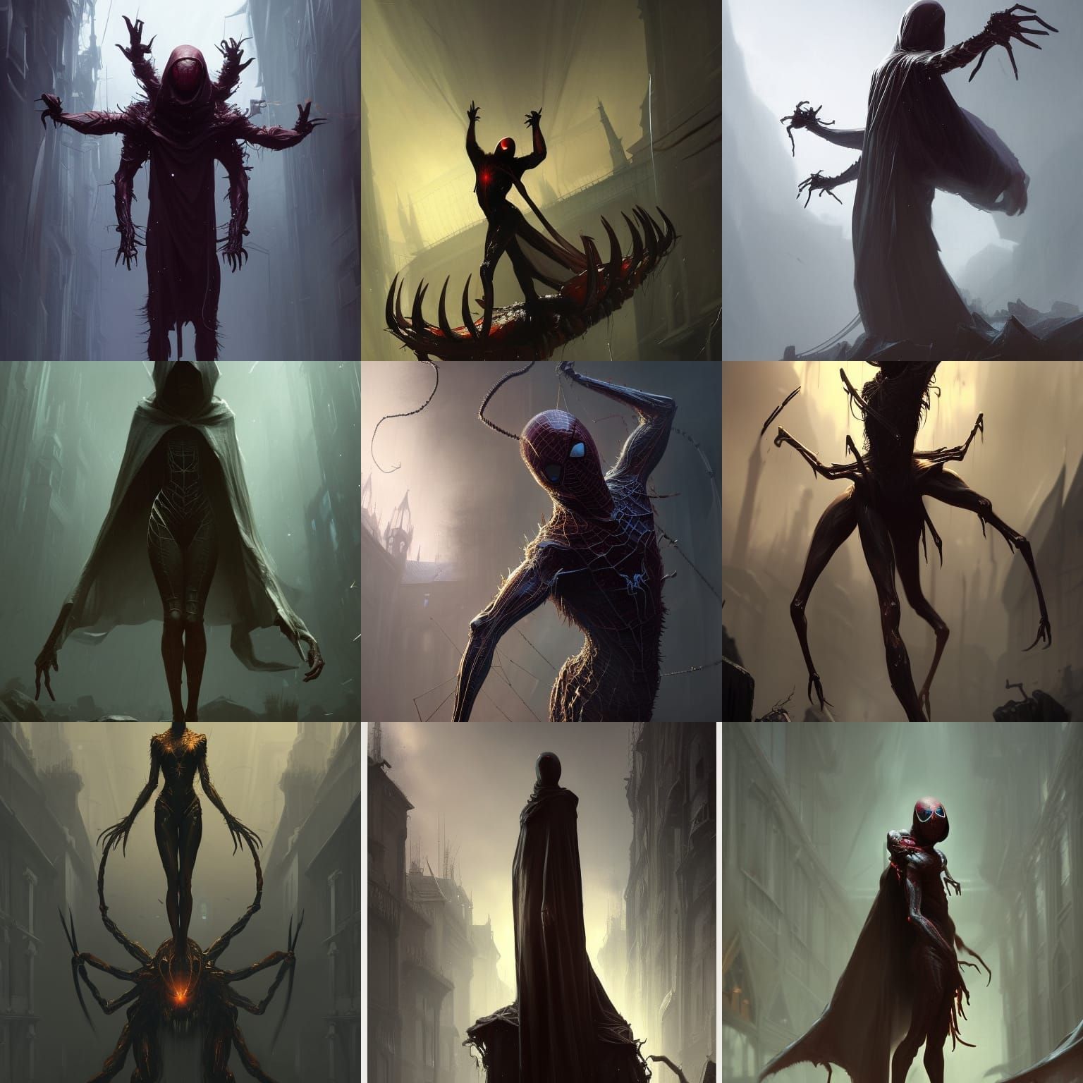 Humanoid Spider in Cloak: Dark Fantasy Concept Art