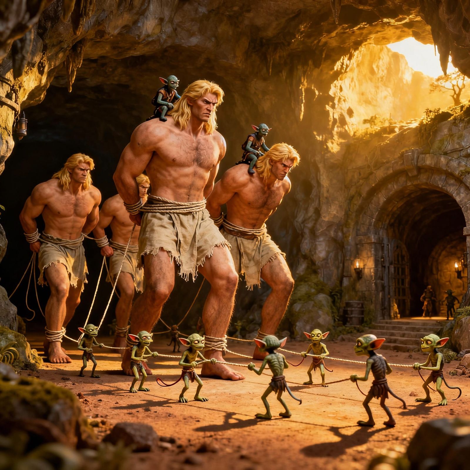 Goblins Capture Giant Atlanteans in Miniature Dungeon