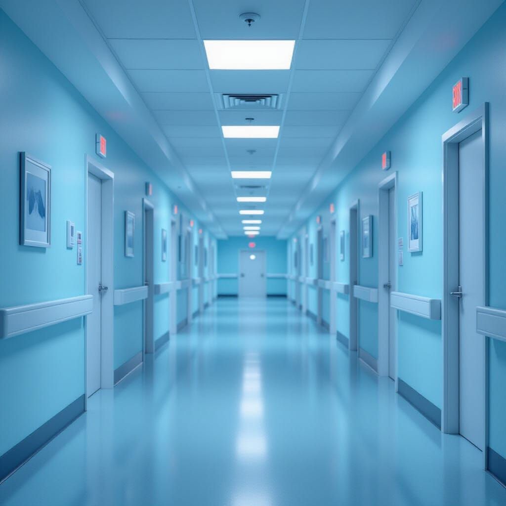 Endless Hospital Corridor in Hyperrealistic Liminal Photogra...