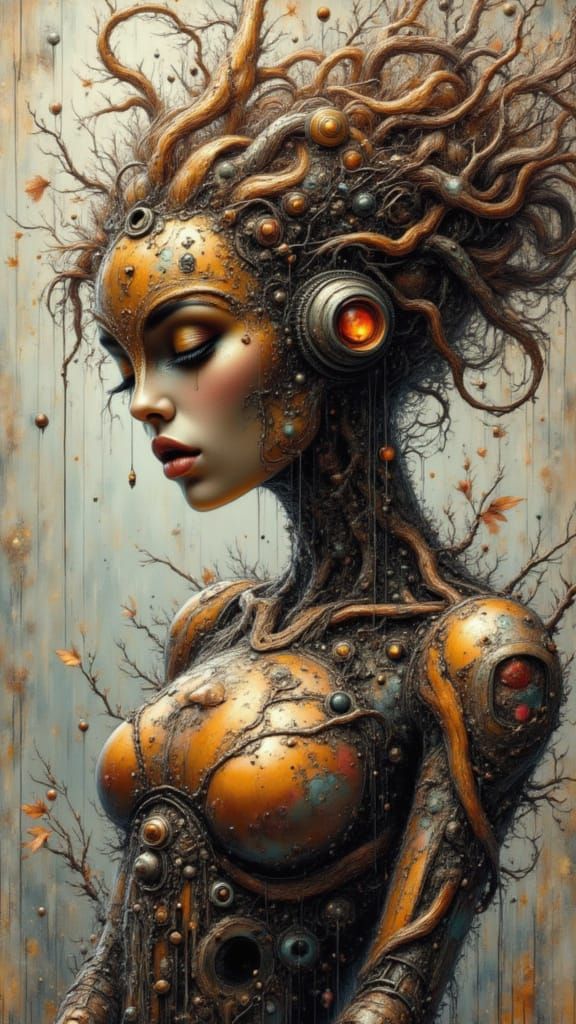 Sad Cyborg Fairy With Mechanical Heart