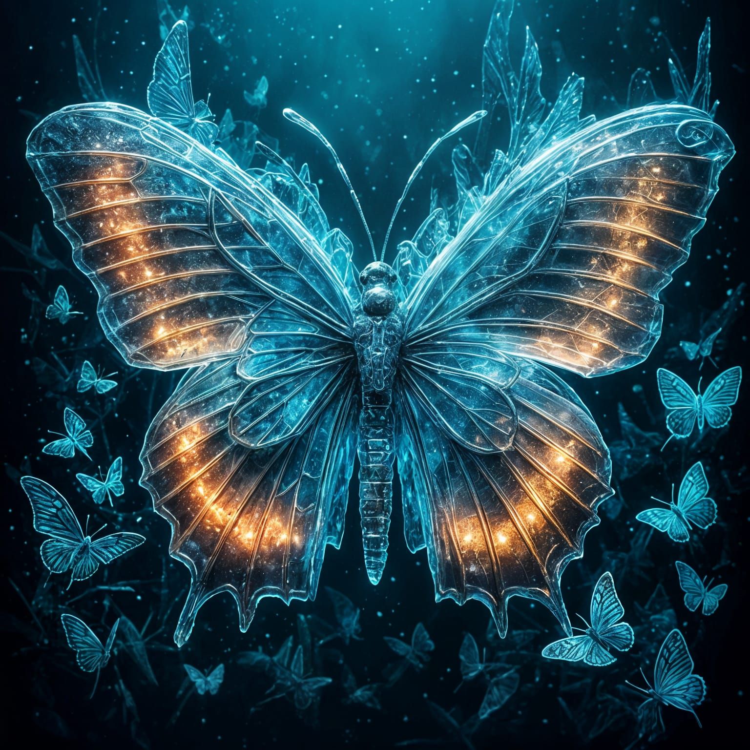 Bioluminescent Ice Butterfly in the Dark