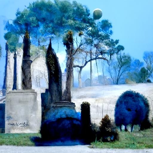 Blue Cemetery Landscape in Dreamy Style