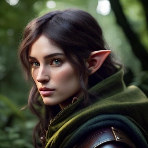 Fantasy Elf Ranger Portrait in Detailed Forest