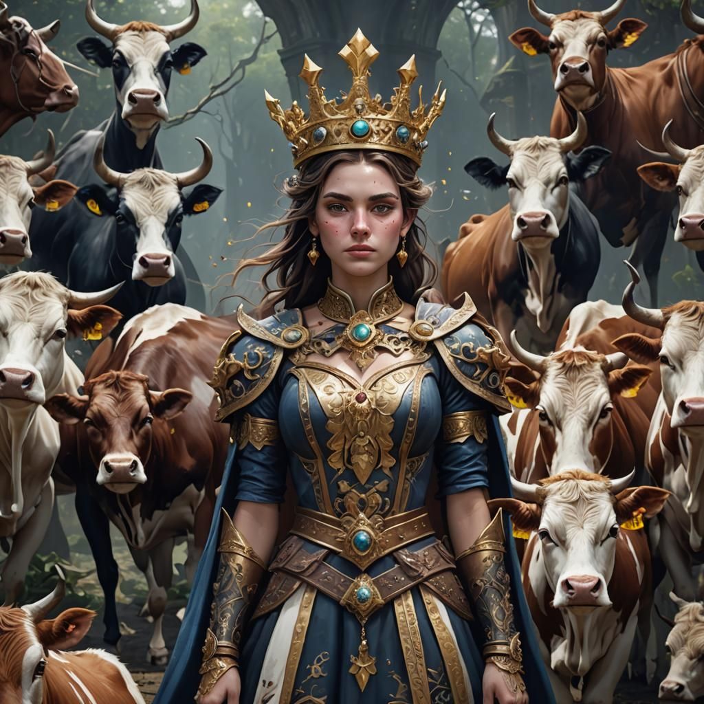 Cow-Faced Girl with Crown: Fantasy Concept Art