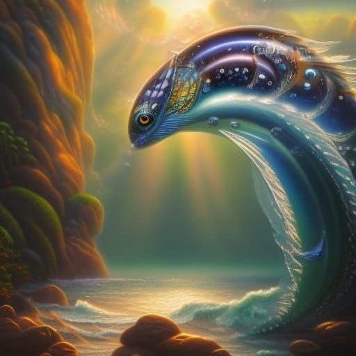 Ethereal Sea Creature with Shiny Eyes, Detailed Fantasy Art