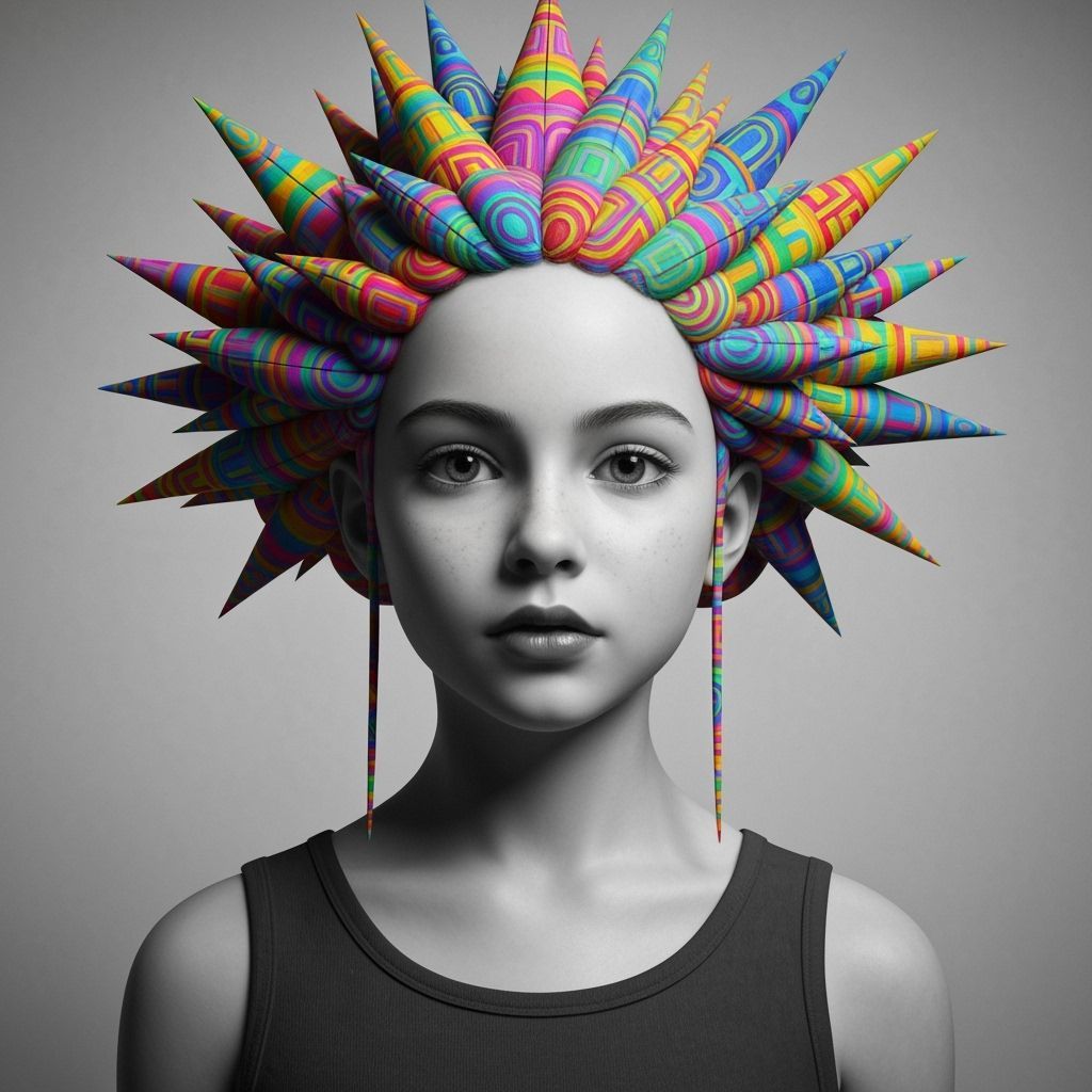 Geometric Girl with Intricate Hair Art