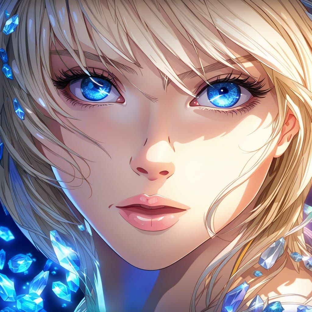 Anime Portrait: Blonde Woman with Blue Eyes