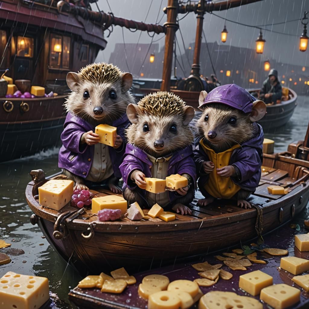 Hedgehog Rat Hybrid Feast, Dark Fantasy Art