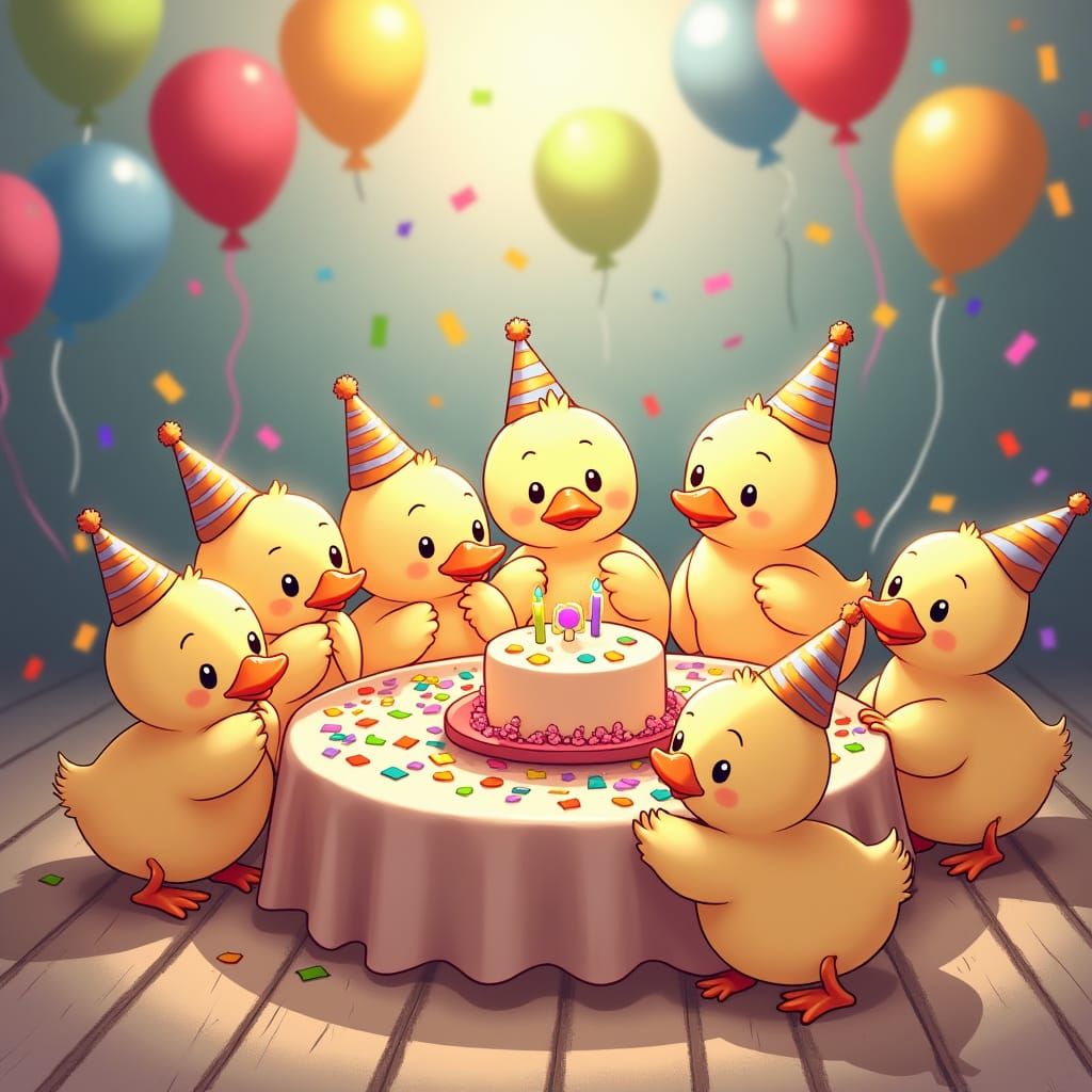 Duckling Party in Exaggerated Manga Style