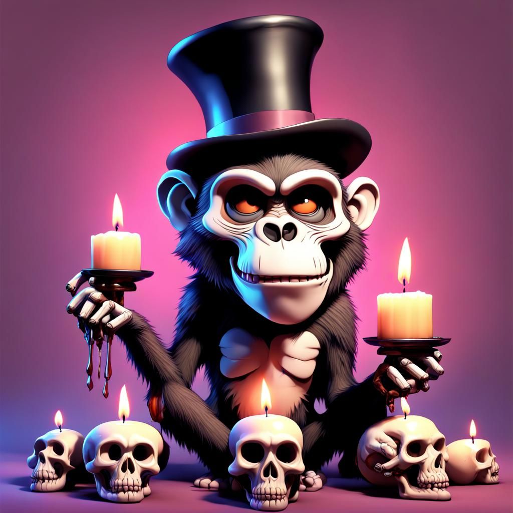 Skull Mask Monkey Balances: 3D Digital Art