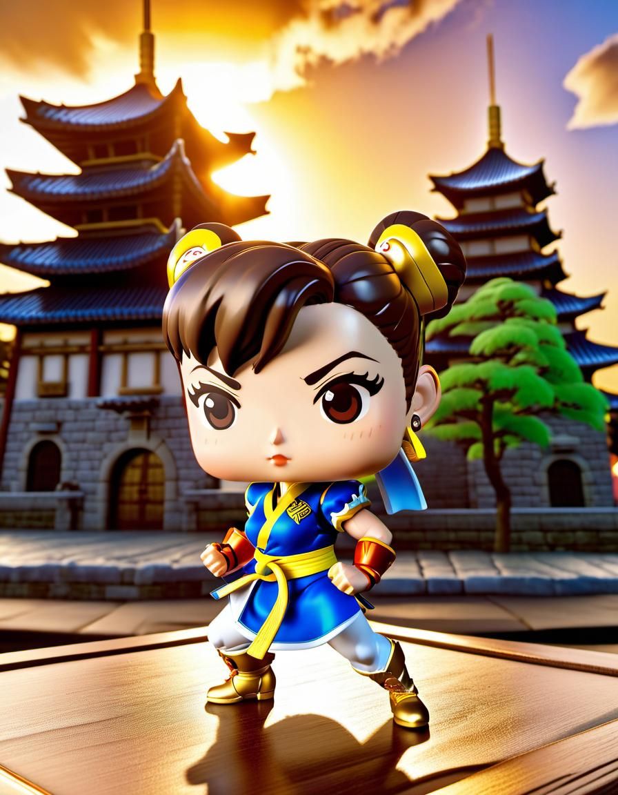Chun Li Bobblehead at Suzaku Castle Sunset