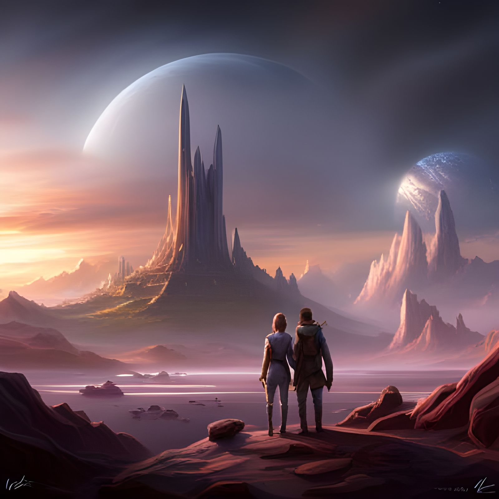 Alien and Human Explorers Meet: Matte Painting