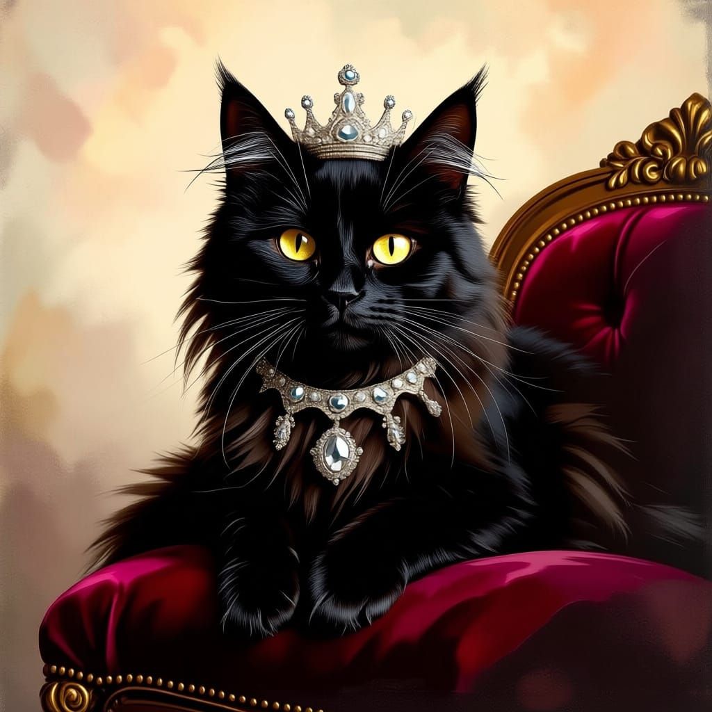 Fluffy Black Cat with Piercing Yellow Eyes