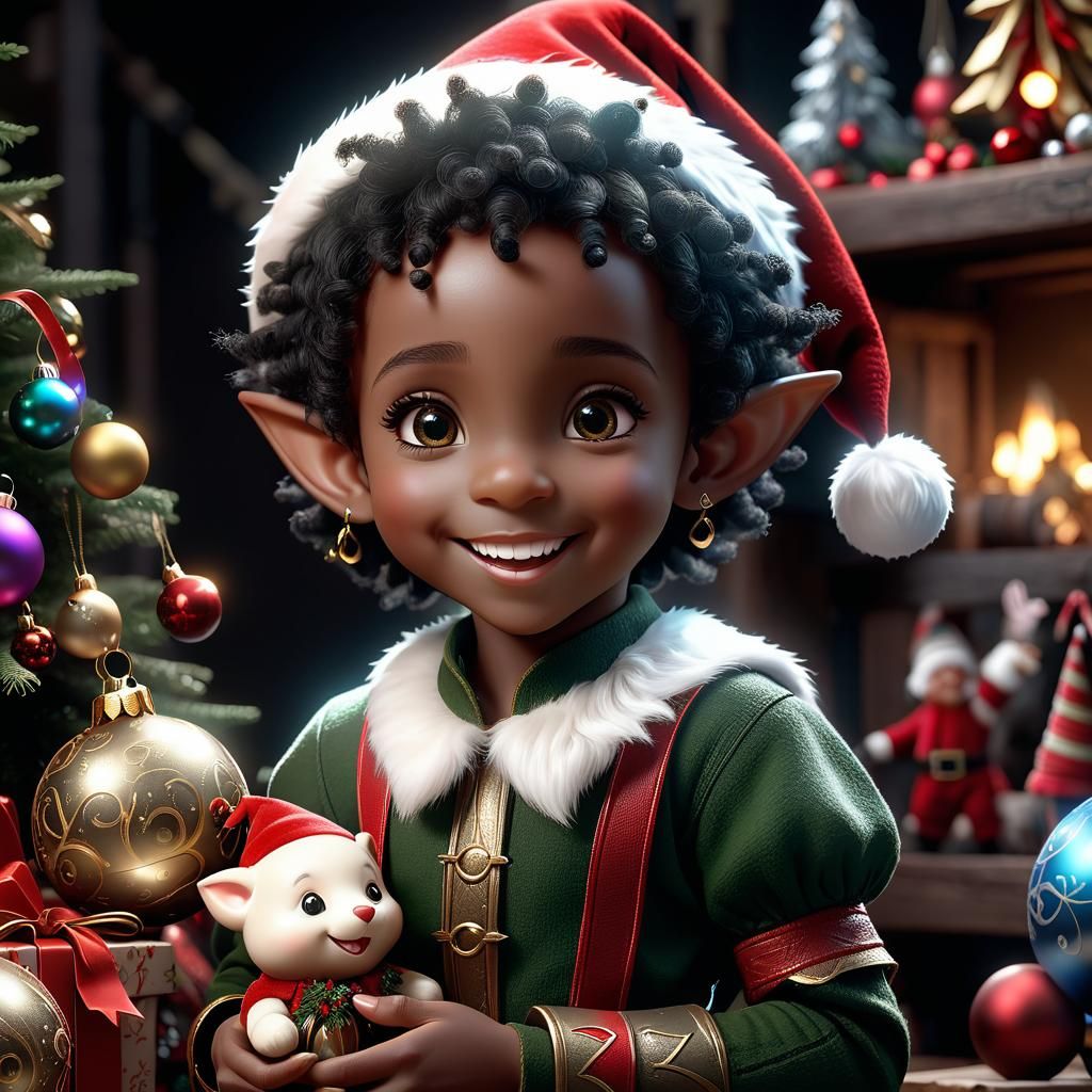 Happy Christmas Elf in Toy Workshop, Detailed Portrait