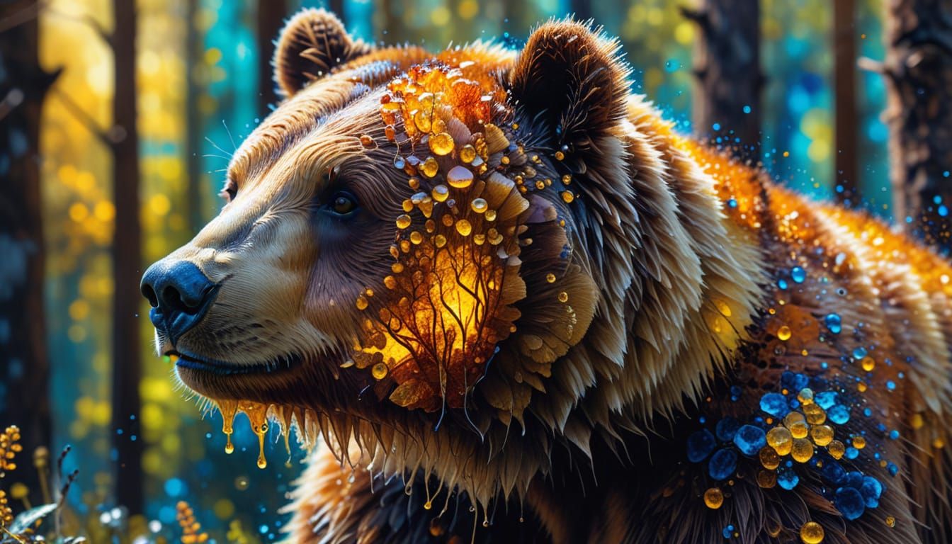 Pompom Bear Steals Honeycomb: Alcohol Ink Art